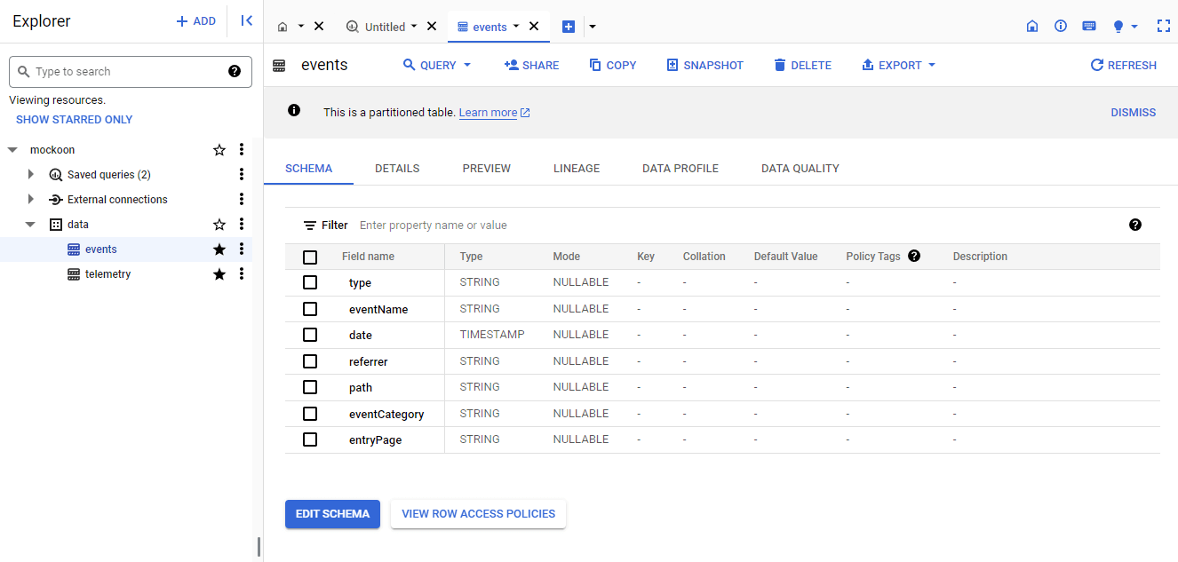 BigQuery schema