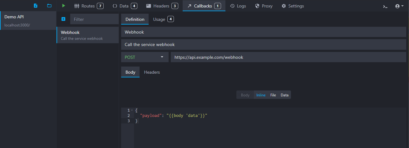 callbacks configuration interface