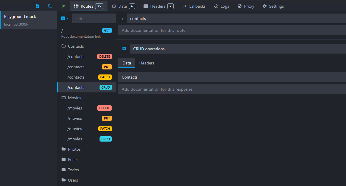 Mockoon CRUD endpoints