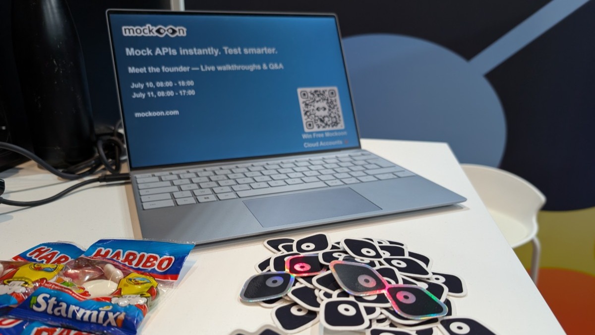 view of mockoon demo computer and stickers