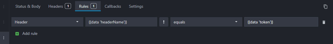 screenshot showing a response rule with a template helper in the value field