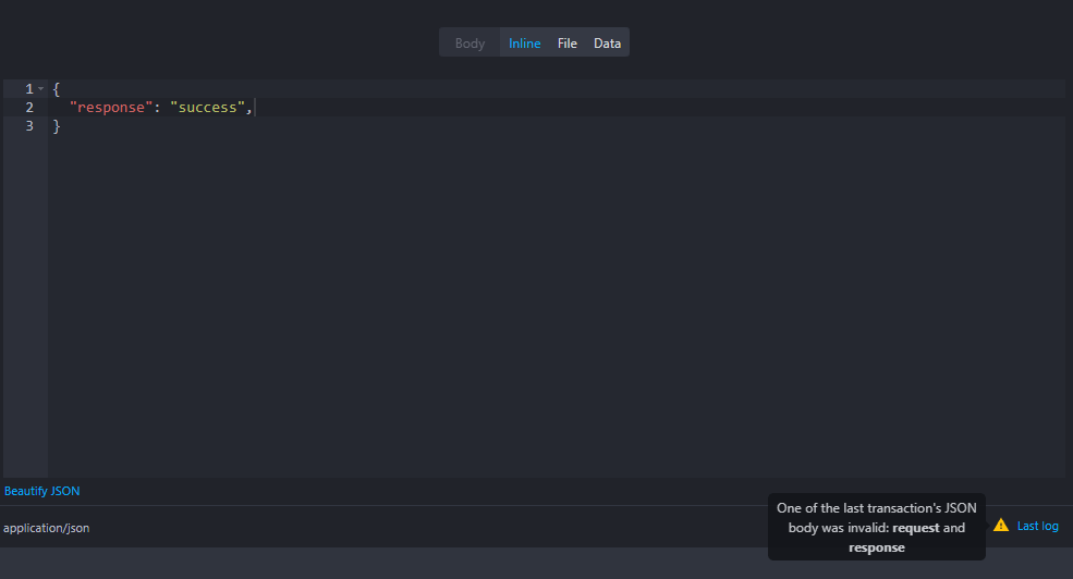 logs view with malformed JSON