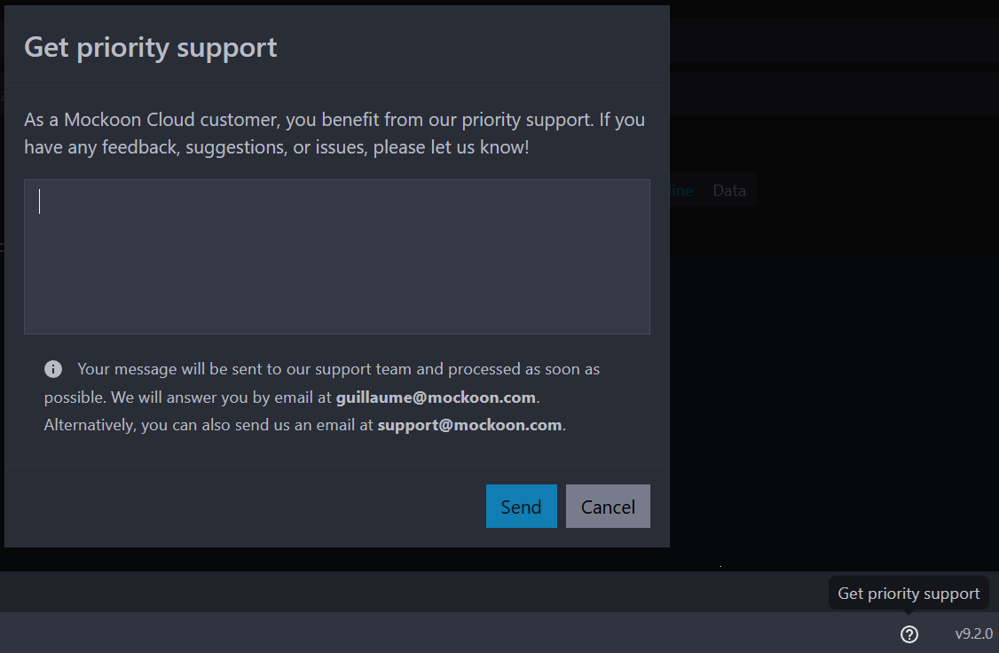 view of the in-app feedback form