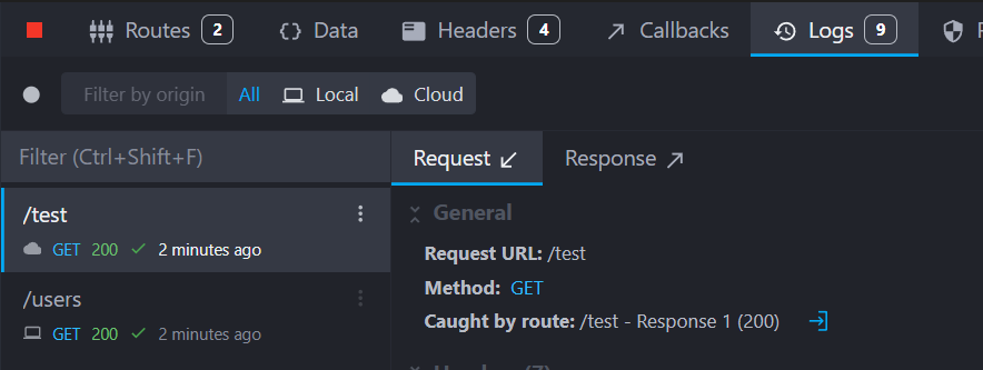 view of the desktop application logs tab