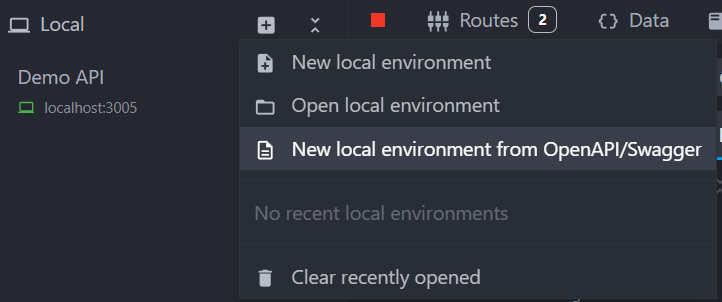 menu entry for the OpenAPI import in the web application