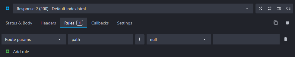 view of a new rule targeting a route parameter named path and expecting it to be null