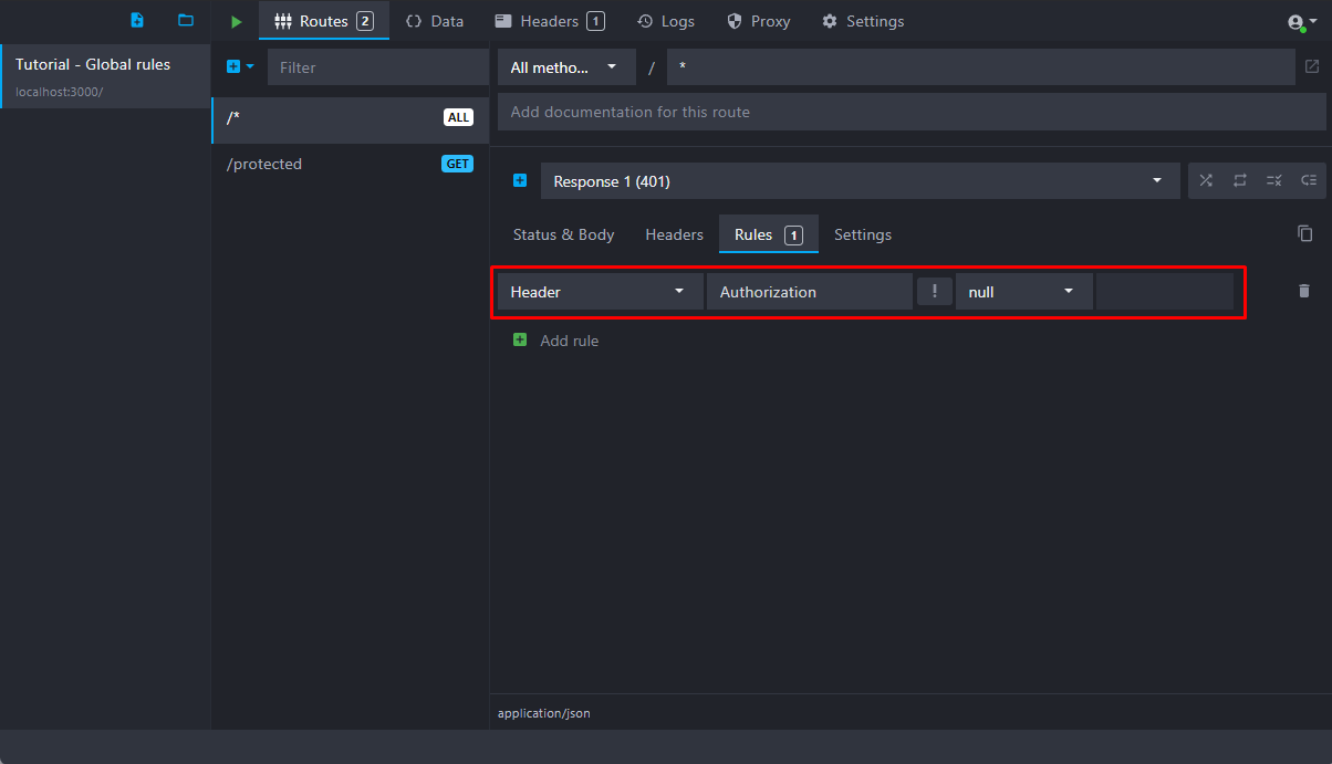 create rule to check that the Authorization header is null