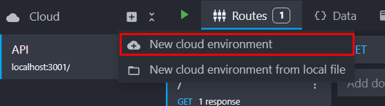 environment menu with create cloud environment entry highlighted