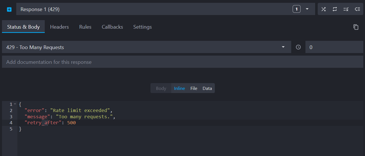 view of the response returning a 429 error