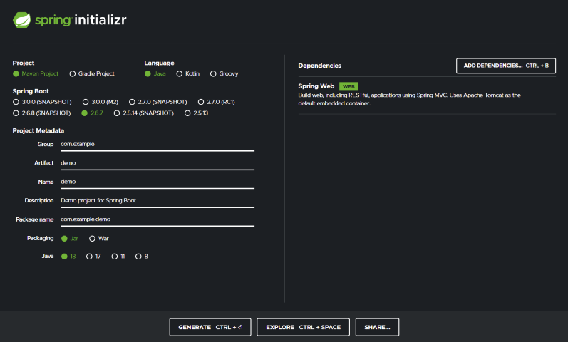 Generate an application with Spring Initializr