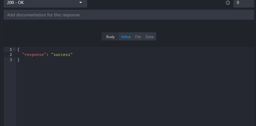 view of the body editor with a simple JSON success message