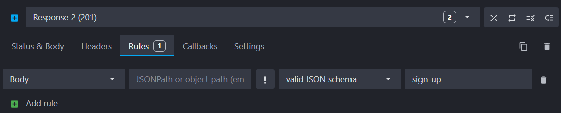 rule to validate the request payload with the JSON Schema